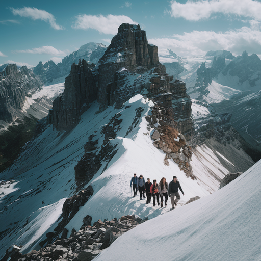 Conquering the Summit: Hikers Embrace the Majestic Mountain Landscape