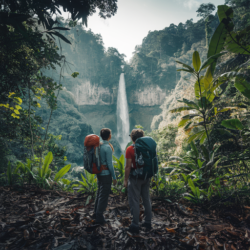 Lost in the Majesty: Hikers Face a Waterfall’s Grandeur