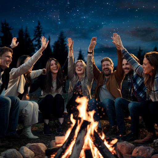 Campfire Joy: Friends Celebrate Under the Stars