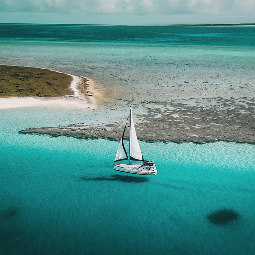 Tranquil Paradise: A Sailboat Gliding Through Turquoise Waters