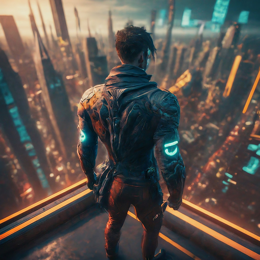 Cyberpunk Silhouette: A Lone Figure Against the Neon Cityscape