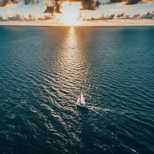 Solitude on the Horizon: A Sailboat Vanishes into the Sunset