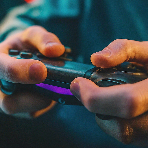 Ready to Conquer: A Gamer’s Hands in the Purple Glow