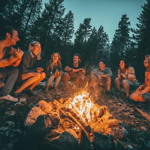 Campfire Gathering: Warmth and Friendship Under the Dusk