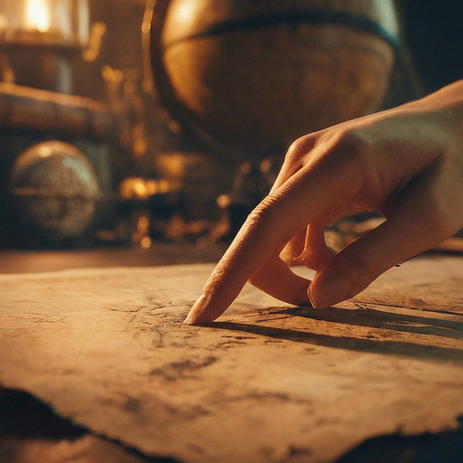 Unveiling Secrets: A Hand Traces a Map in the Shadows