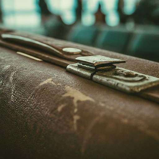 A Worn Treasure: A Close-Up Look at a Vintage Leather Suitcase