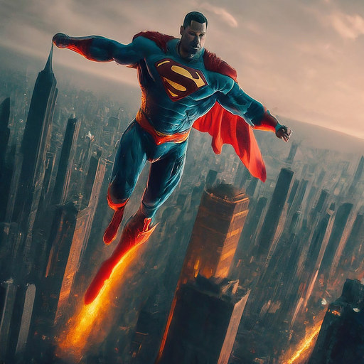 Superman Soars Through Apocalyptic Cityscape