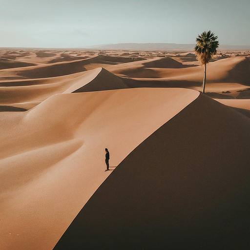 Lost in the Vastness: A Solitary Figure in the Desert