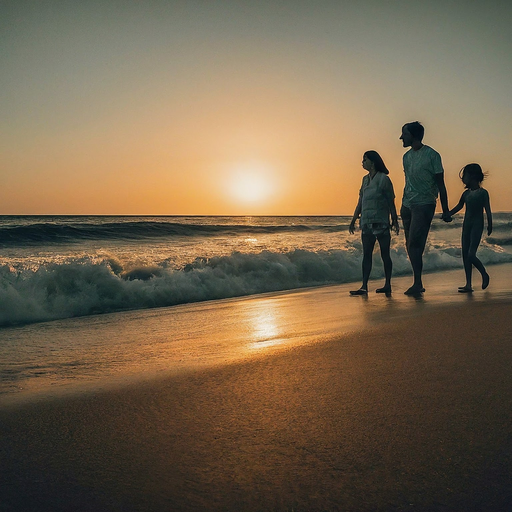 Silhouettes of Happiness: A Family’s Sunset Stroll