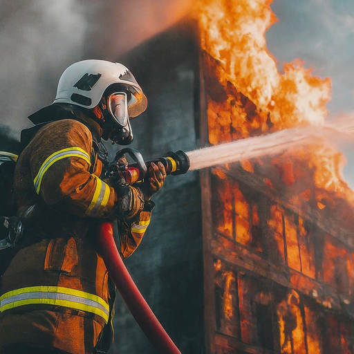 Heroic Silhouette: Firefighter Battles Blaze