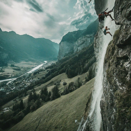 Adrenaline Rush: Climbers Conquer Majestic Waterfall