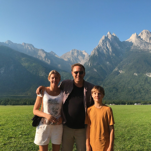 Family Portrait Against a Majestic Mountain Range