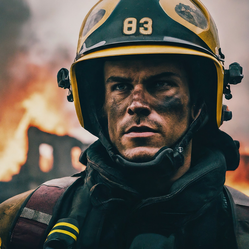 Firefighter’s Steadfast Gaze Amidst the Flames