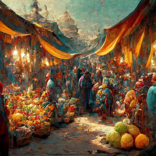 Vibrant Market Life: A Canvas of Color and Motion