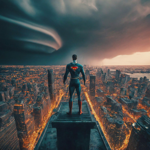 Superman Stands Guard Amidst Apocalyptic Cityscape