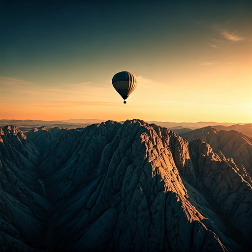 Sunrise Serenity: A Hot Air Balloon Soars Above Majestic Peaks