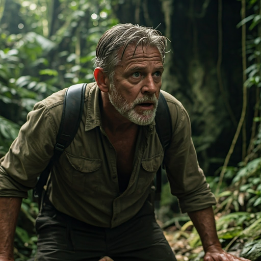 Lost in the Jungle: A Man’s Worried Gaze