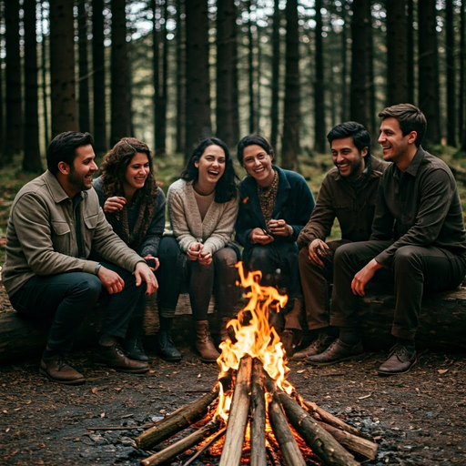 Campfire Camaraderie: Friends Gather Around the Flames