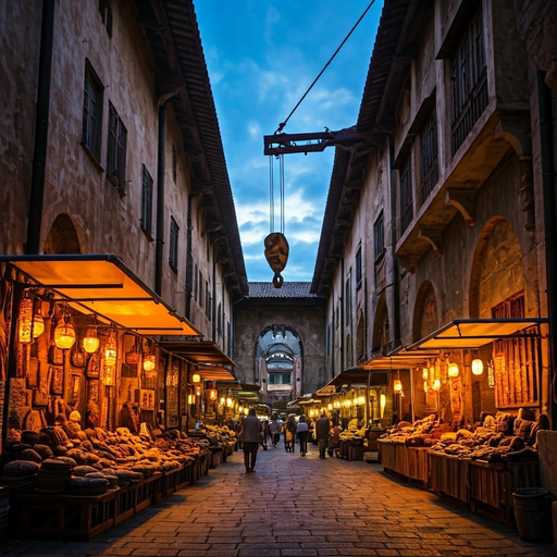 Cozy Cobblestone Street Beckons with Warm Lights and Mystery