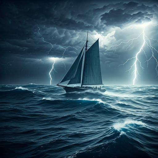 A Lone Sailboat Battles a Furious Storm