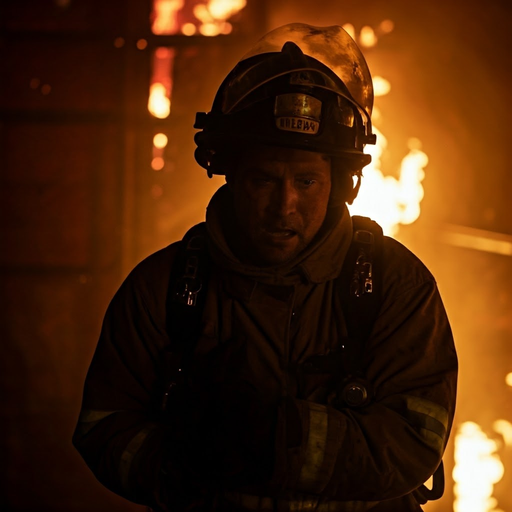 Silhouetted Against the Flames: Firefighter’s Courage in the Face of Danger