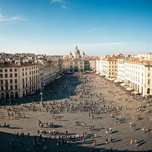 A Tranquil Bustle: Aerial View of a Vibrant European Square