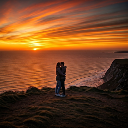 Silhouettes of Love Against a Fiery Sunset