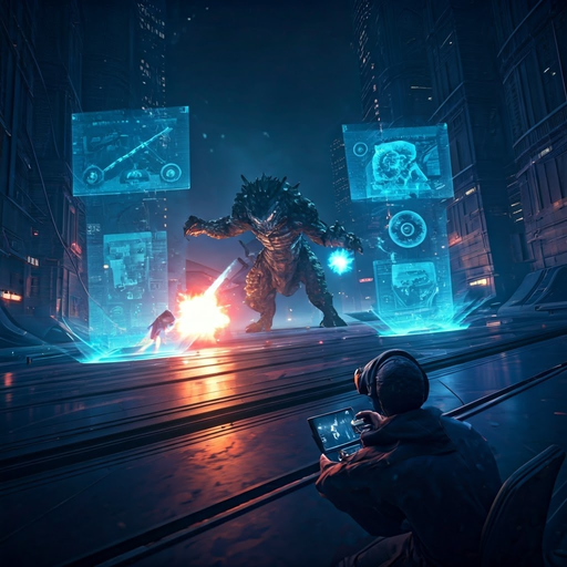 Cyberpunk Showdown: Monster vs. Humanoid in Neon-Lit City