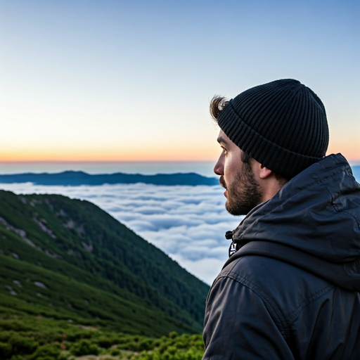 Solitude at Sunrise: A Man Finds Peace on a Mountaintop