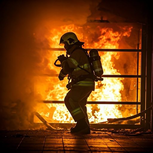 Silhouette of Courage: Firefighter Faces the Blaze