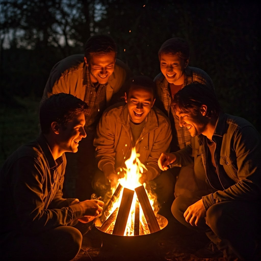 Campfire Camaraderie: Friends Gather Under the Stars