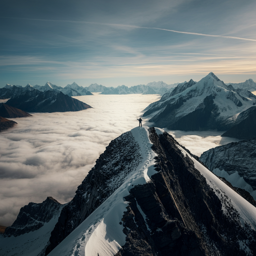 A Solitary Figure Conquers the Majestic Peaks