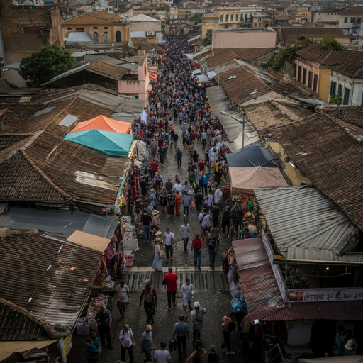 Lost in the Bustle: A Crowded Street Market from Above