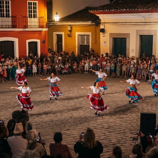 Colorful Celebration: Women Dance in Festive Square