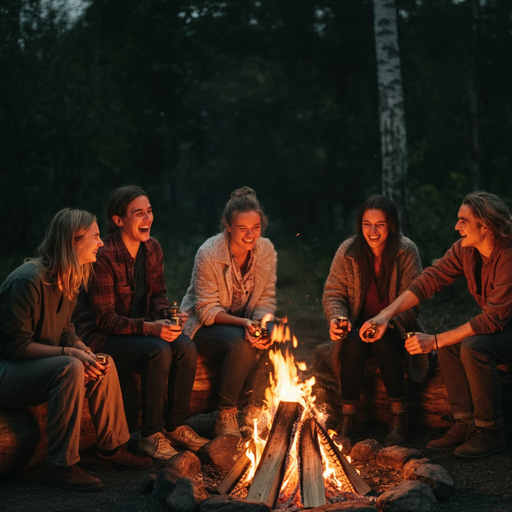 Campfire Connection: Friends Gather Under the Stars