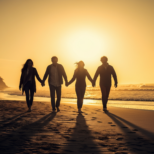 Silhouettes of Hope: A Sunset Stroll on the Beach