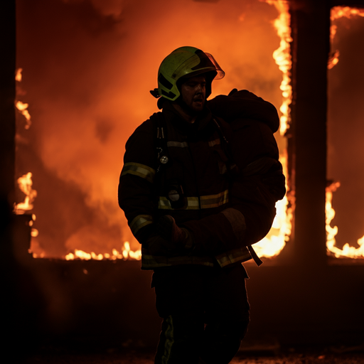 Firefighter Silhouetted Against Blazing Inferno