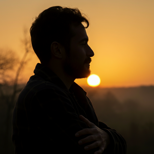 Silhouette of Hope: A Man’s Reflection at Sunset