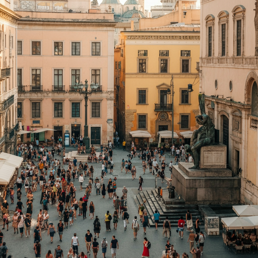 A City Square Bustles with Life