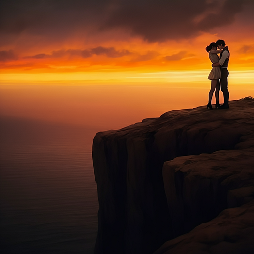 Silhouettes of Love Against a Fiery Sunset