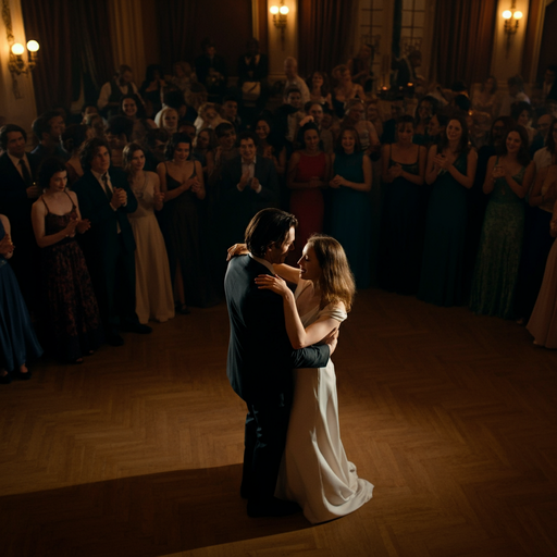 A Dance of Love in the Spotlight: Bride and Groom’s Intimate Moment