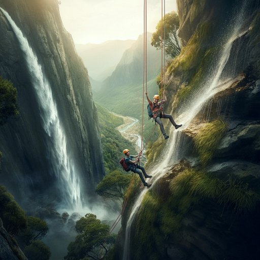 Daring Descent: Climbers Conquer Waterfall in Breathtaking Canyon