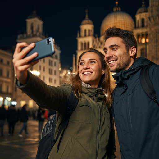 City Lights, City Love: A Couple’s Nighttime Selfie