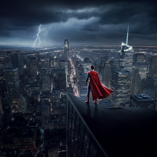 Superhero Stands Tall Against the Storm