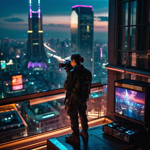 Neon City Nights: A Silhouette Against the Future