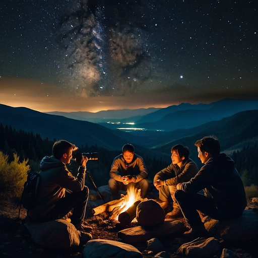 Under a Milky Way Blanket: Friends Gather Around a Campfire