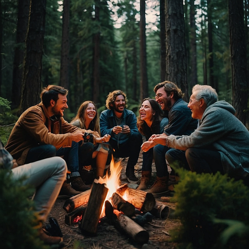 Campfire Camaraderie: Friends Gather for a Night of Laughter and Warmth