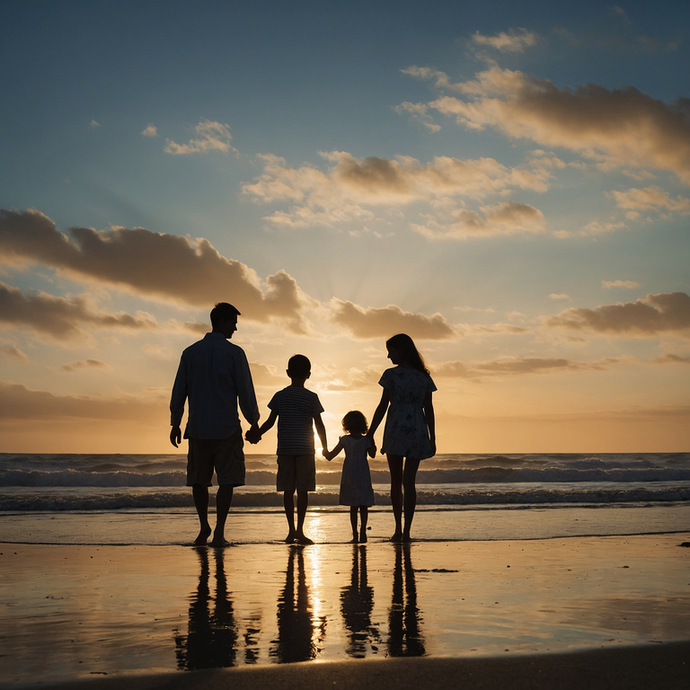 Silhouettes of Hope: A Family’s Sunset Embrace