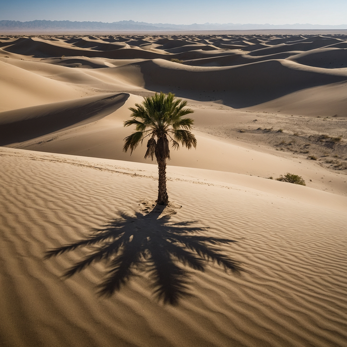 A Lone Palm Tree in the Vast Desert