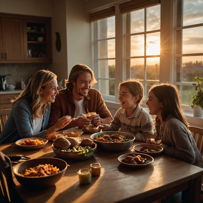 The Glow of Togetherness: A Family Meal Bathed in Warm Light